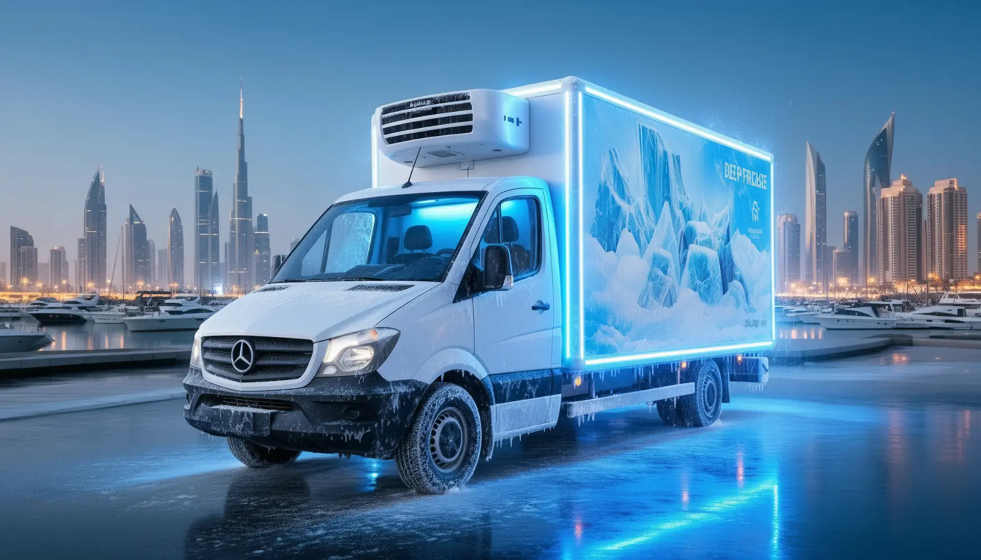 Freezer van rental Dubai – deep-freeze transport at -20°C for frozen food and seafood